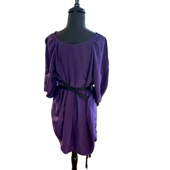 NWT Vera Wang Purple Silk Blouse w/Black Wrap Around Belt Size 8 - Picture 5 of 15